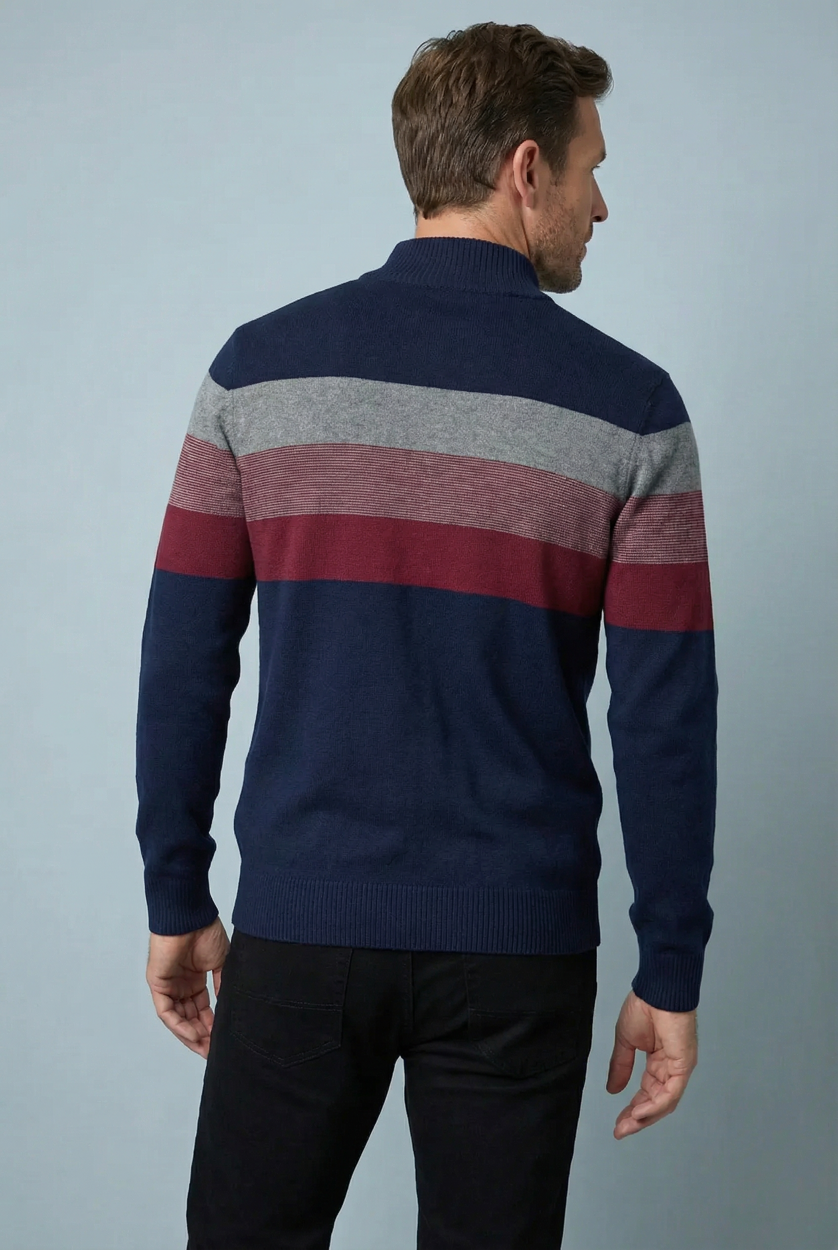 Men’s Striped Quarter Zip Sweater – Soft Knit Jumper