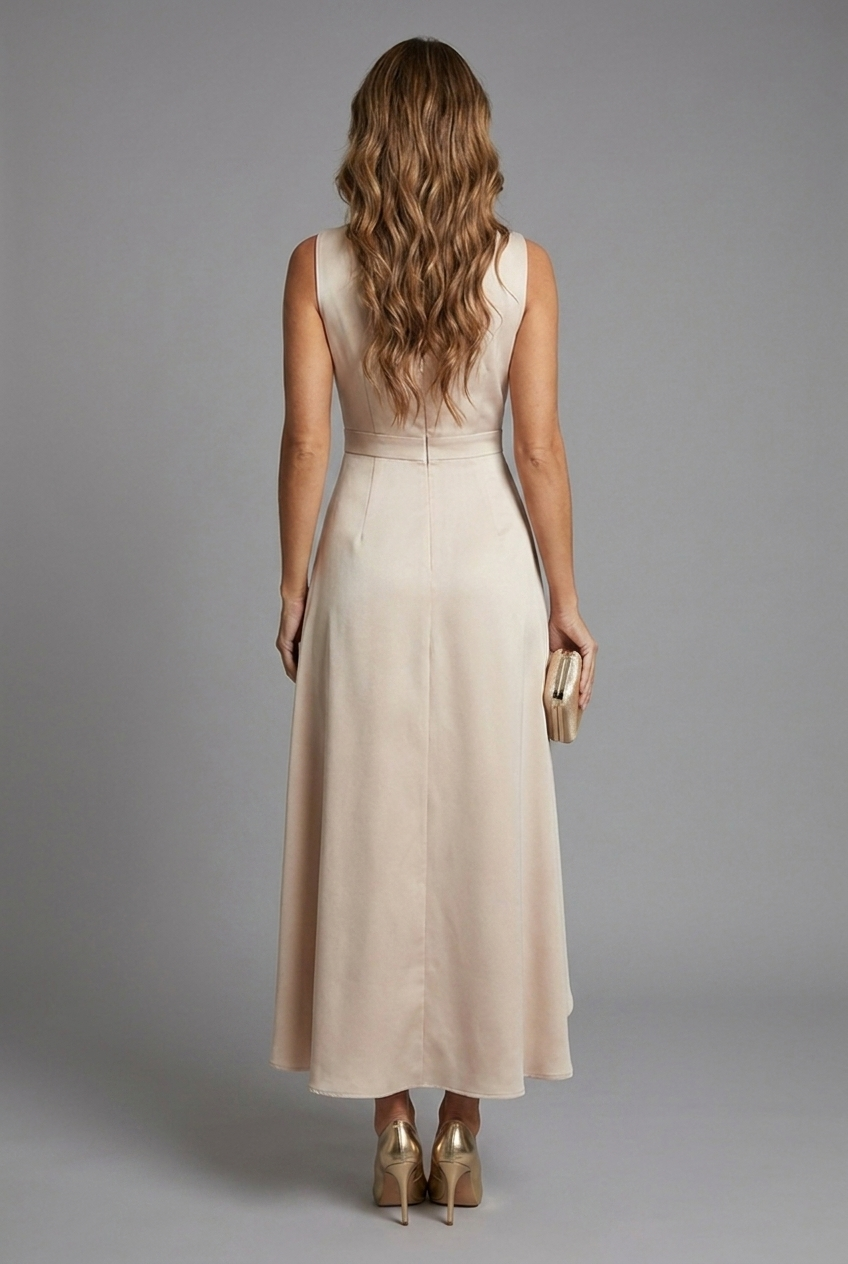 Midi Wedding Guest Dress V-Neck Wrap Dipped Hem