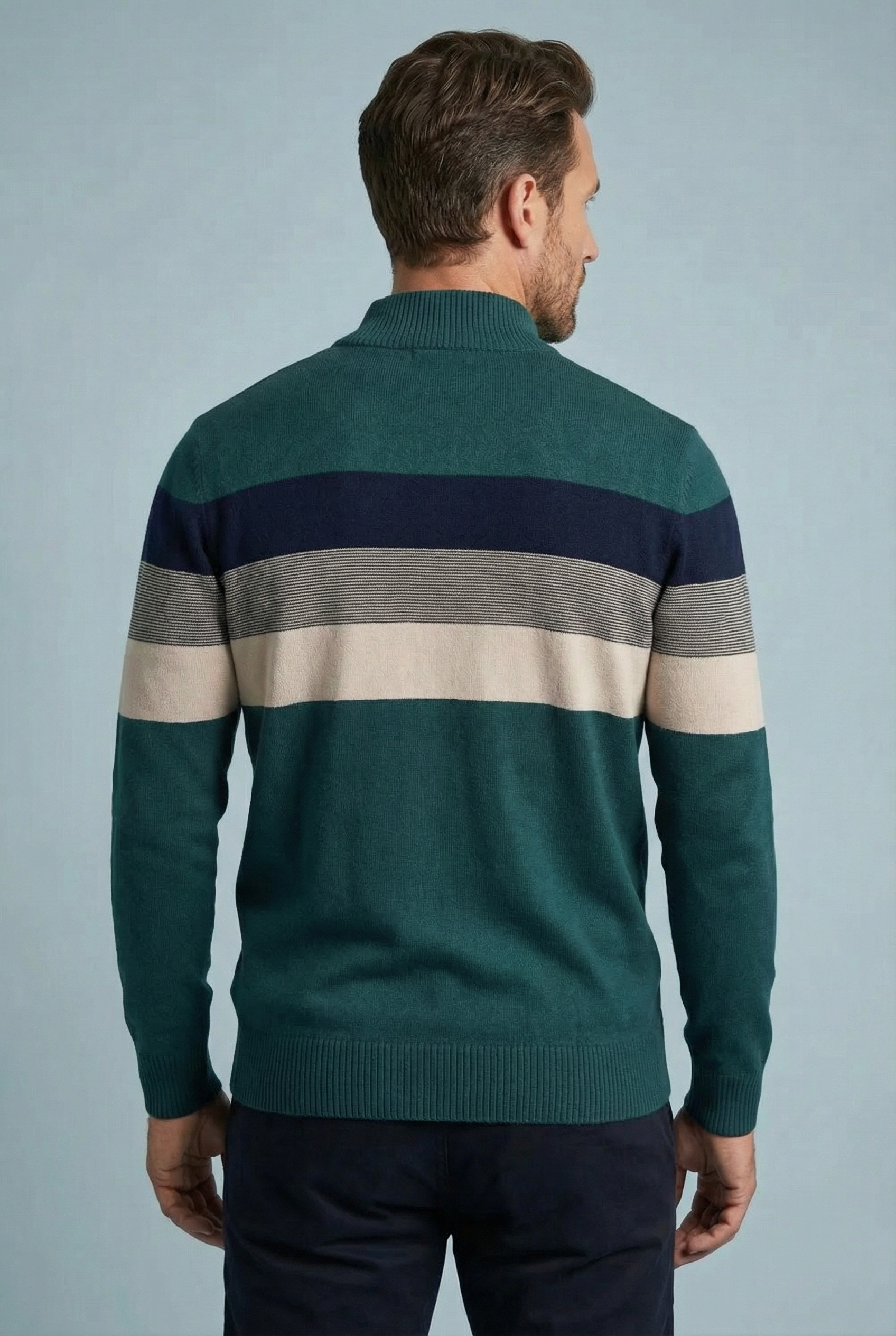 Men’s Striped Quarter Zip Sweater – Soft Knit Jumper