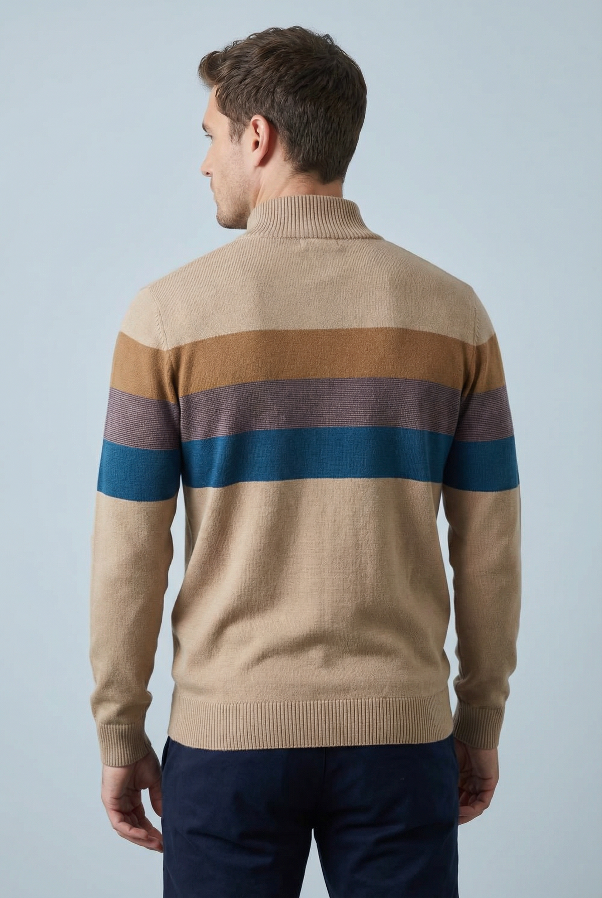 Men’s Striped Quarter Zip Sweater – Soft Knit Jumper