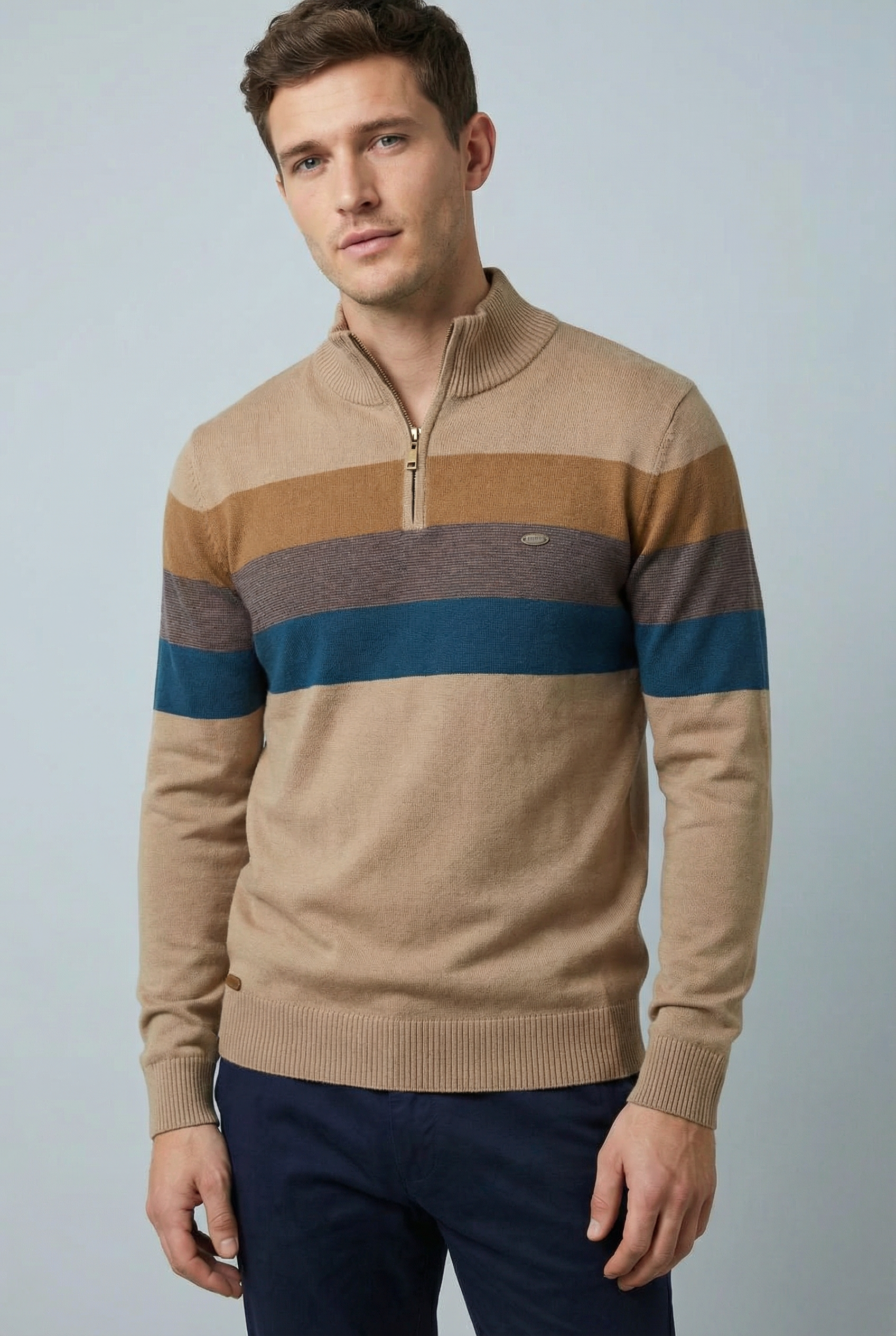 Men’s Striped Quarter Zip Sweater – Soft Knit Jumper