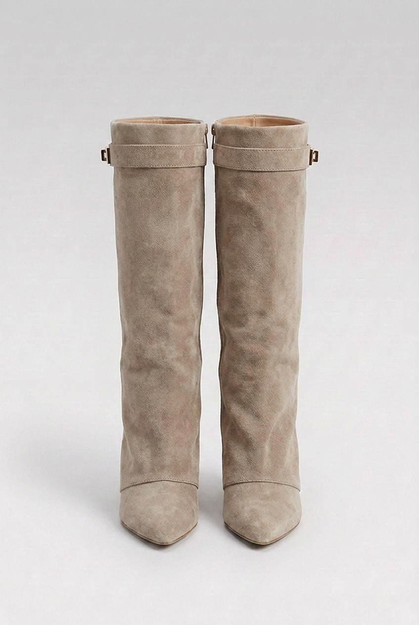 Block Heel Pointed Toe Slouchy Knee High Boots Women