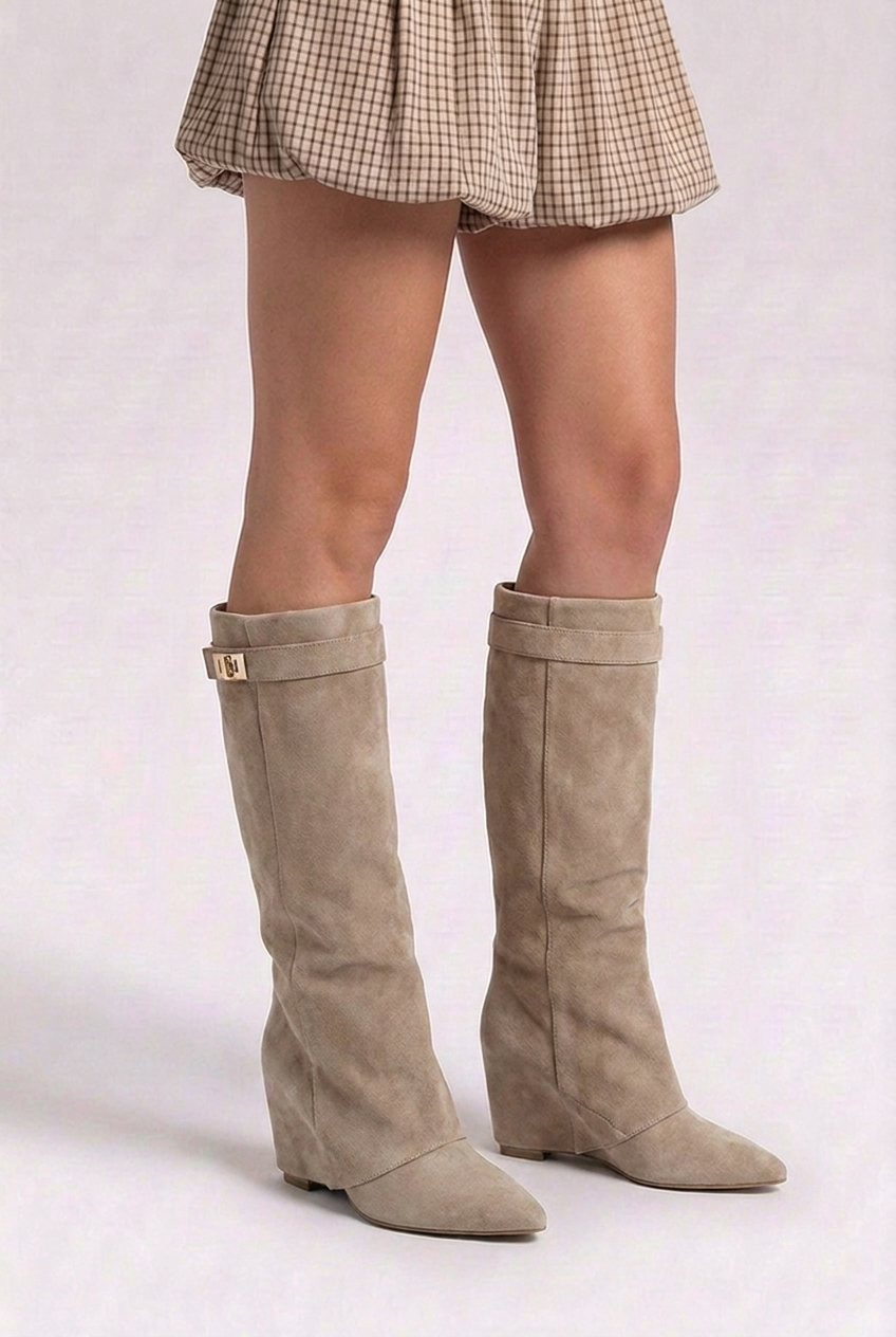 Block Heel Pointed Toe Slouchy Knee High Boots Women
