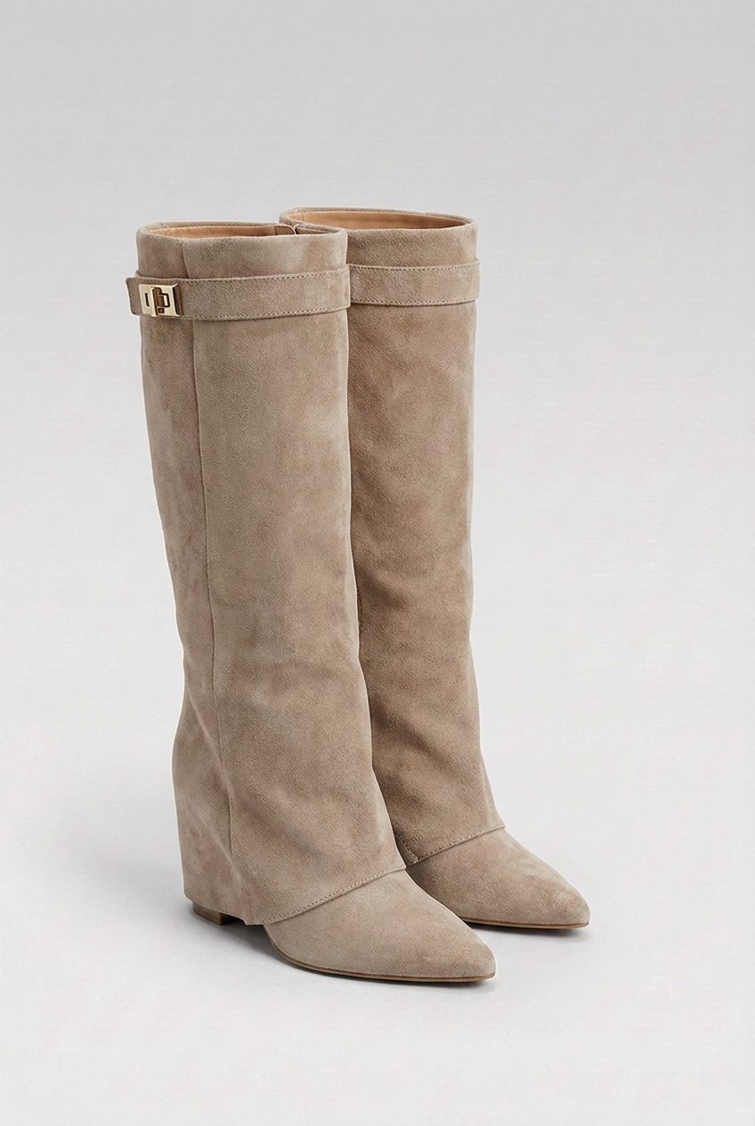 Block Heel Pointed Toe Slouchy Knee High Boots Women