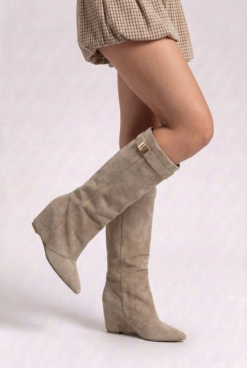 Block Heel Pointed Toe Slouchy Knee High Boots Women