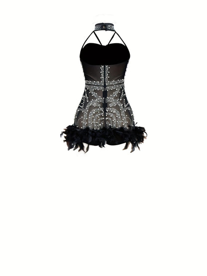 Women's Sparkling Black Rhinestone Romper