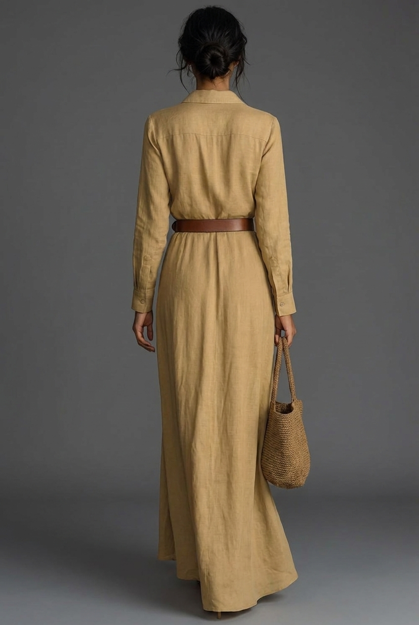 Linen Style Wrap Long Sleeve Summer Maxi Dress