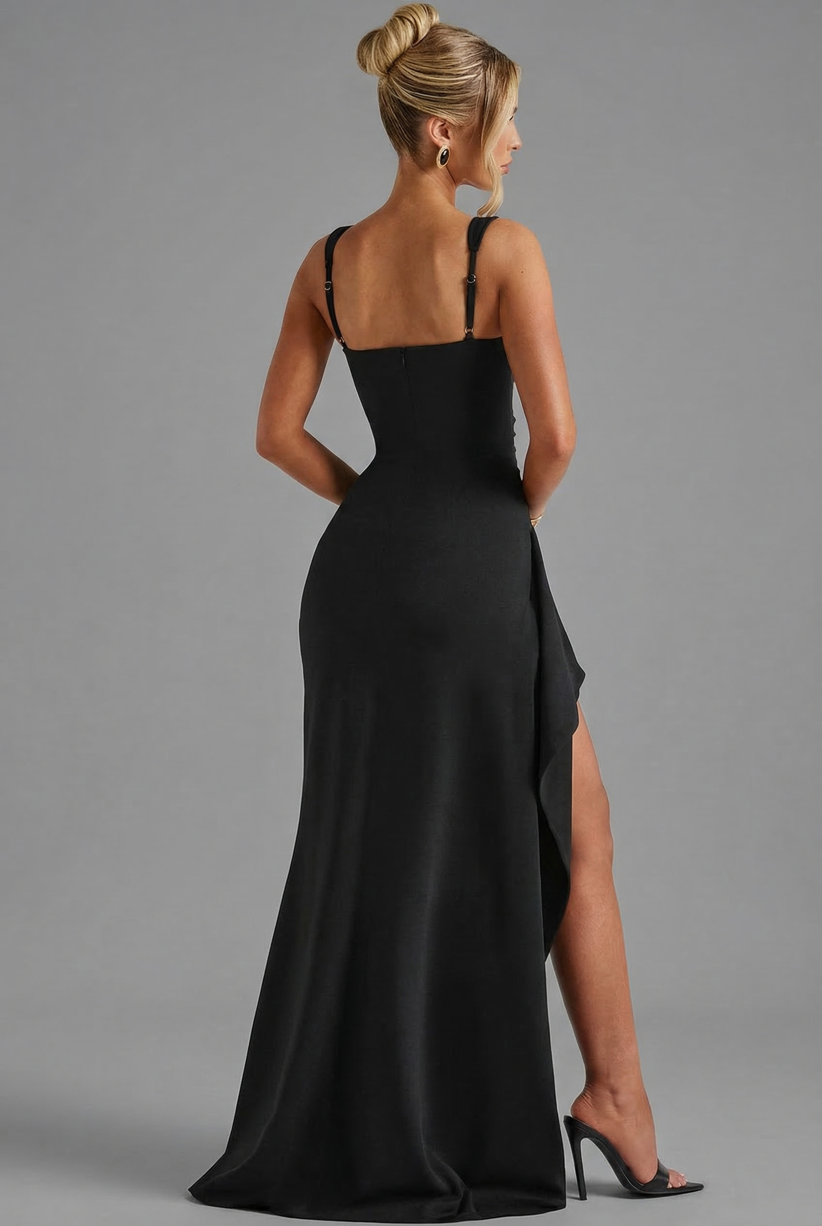 Women’s Elegant Bodycon Slip Maxi Dress with Leg Split and Open Back