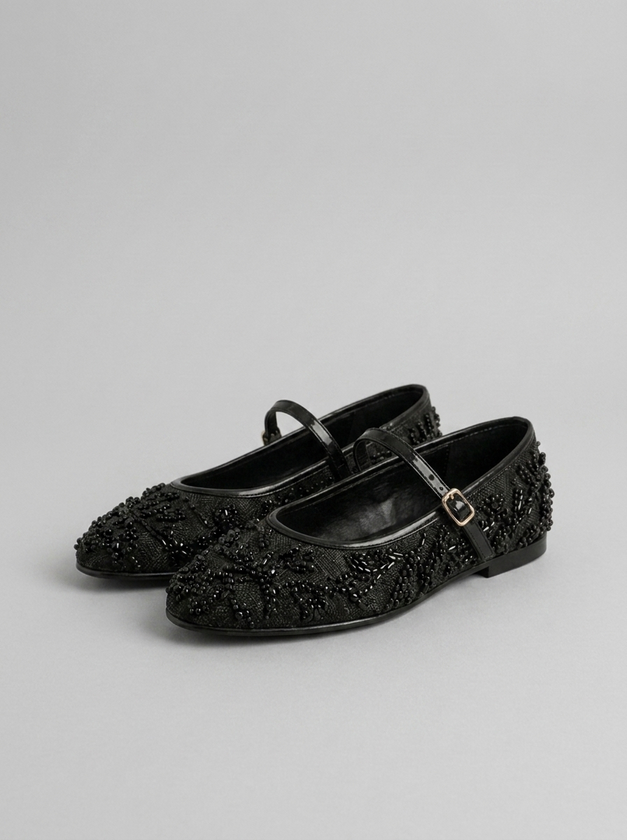 Mesh Mary Jane Embellished Lace Ballet Flats Women