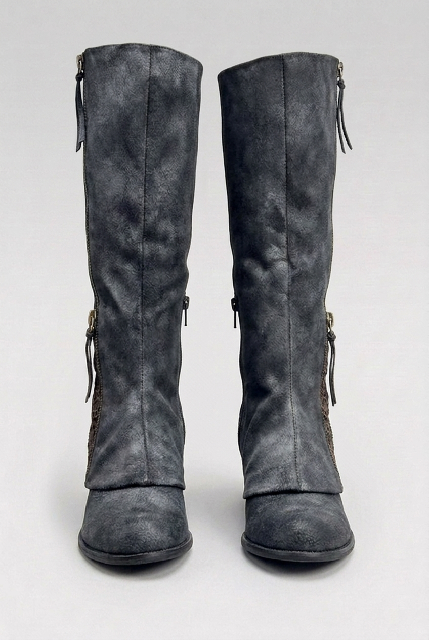 Zip Front Lace Trim Knee High Boots Women