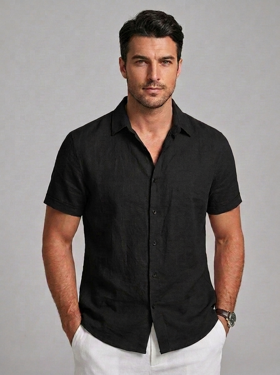 Linen Style Casual Short Sleeve Summer Shirt Men