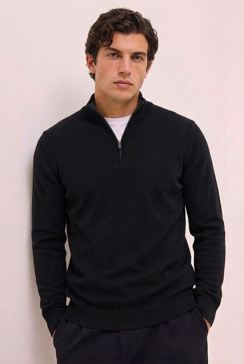 Knit Quarter Zip Ribbed Cuff Jumper Men