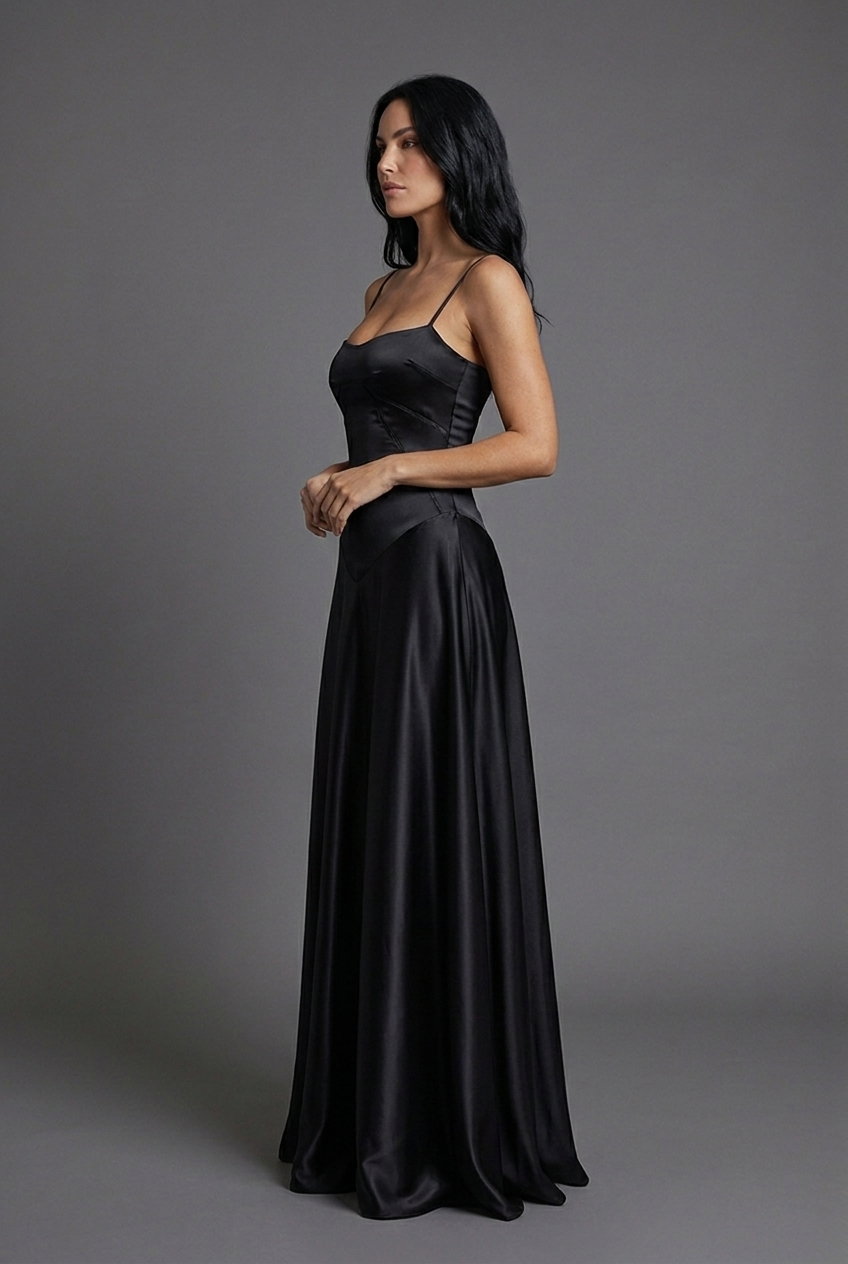 Square Neck Satin Style Wedding Guest Maxi Dress