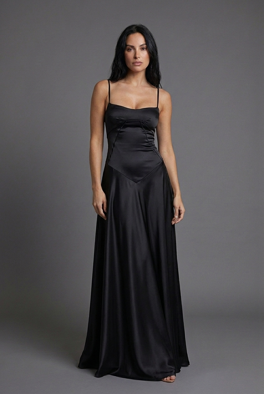 Square Neck Satin Style Wedding Guest Maxi Dress