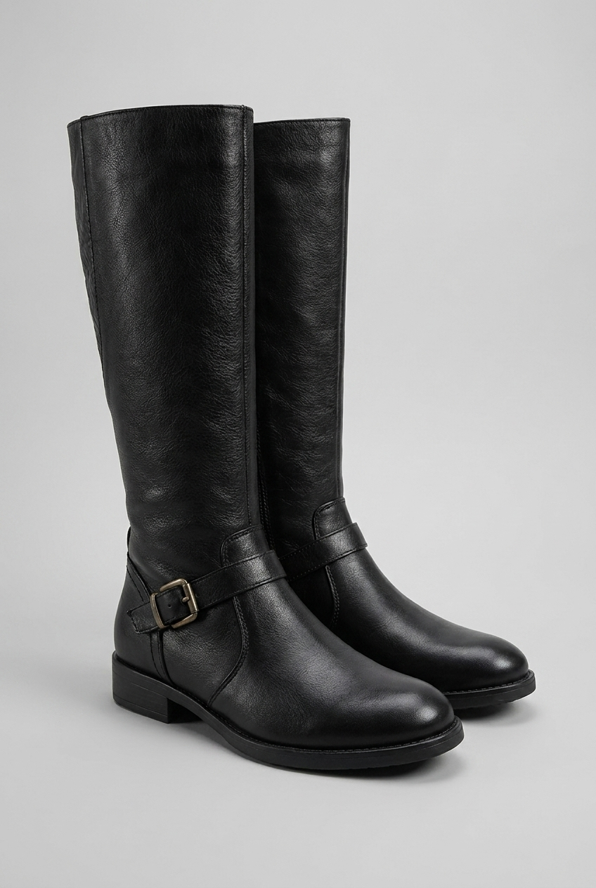 Buckle Strap Block Heel Knee High Boots Women