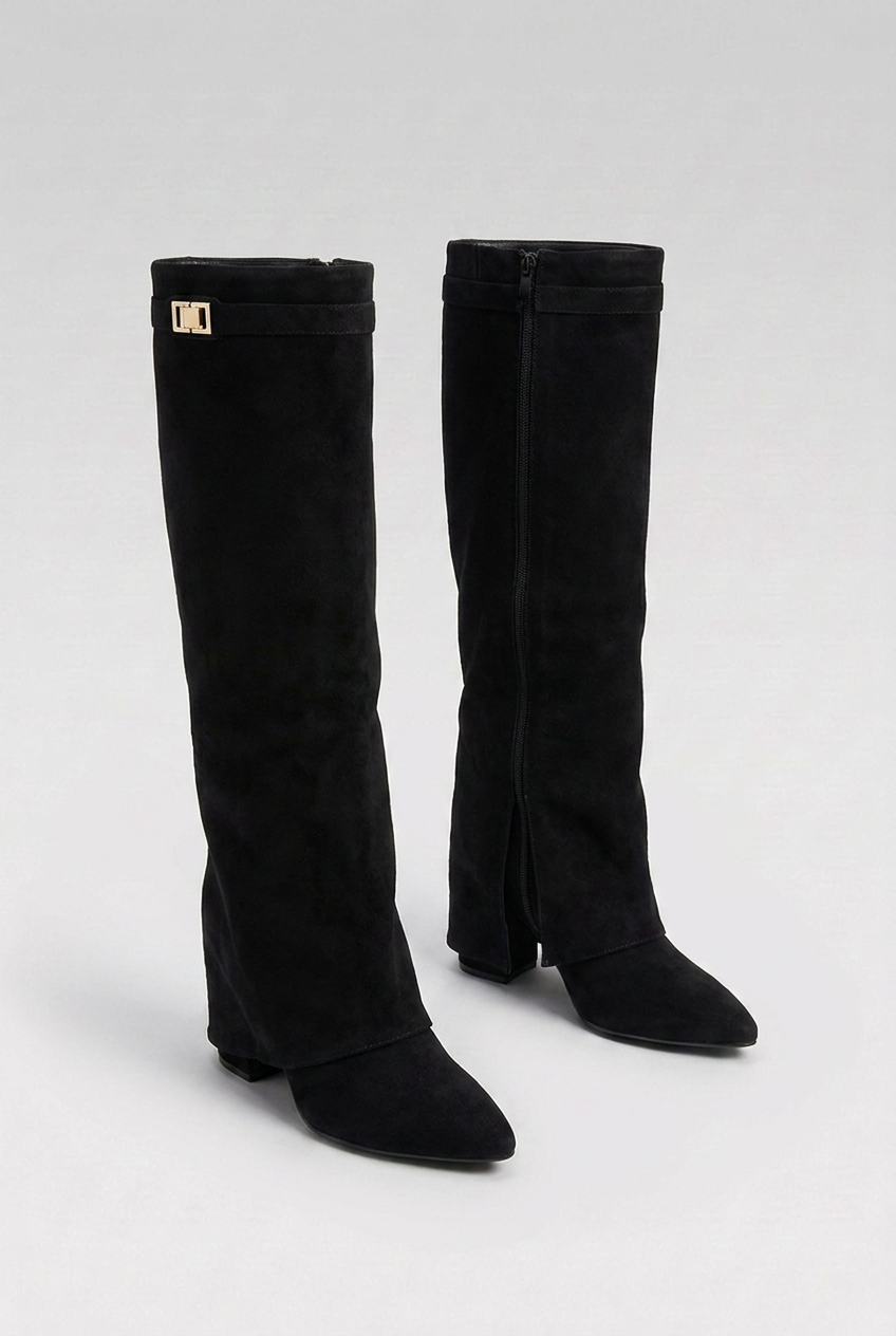 Block Heel Pointed Toe Slouchy Knee High Boots Women