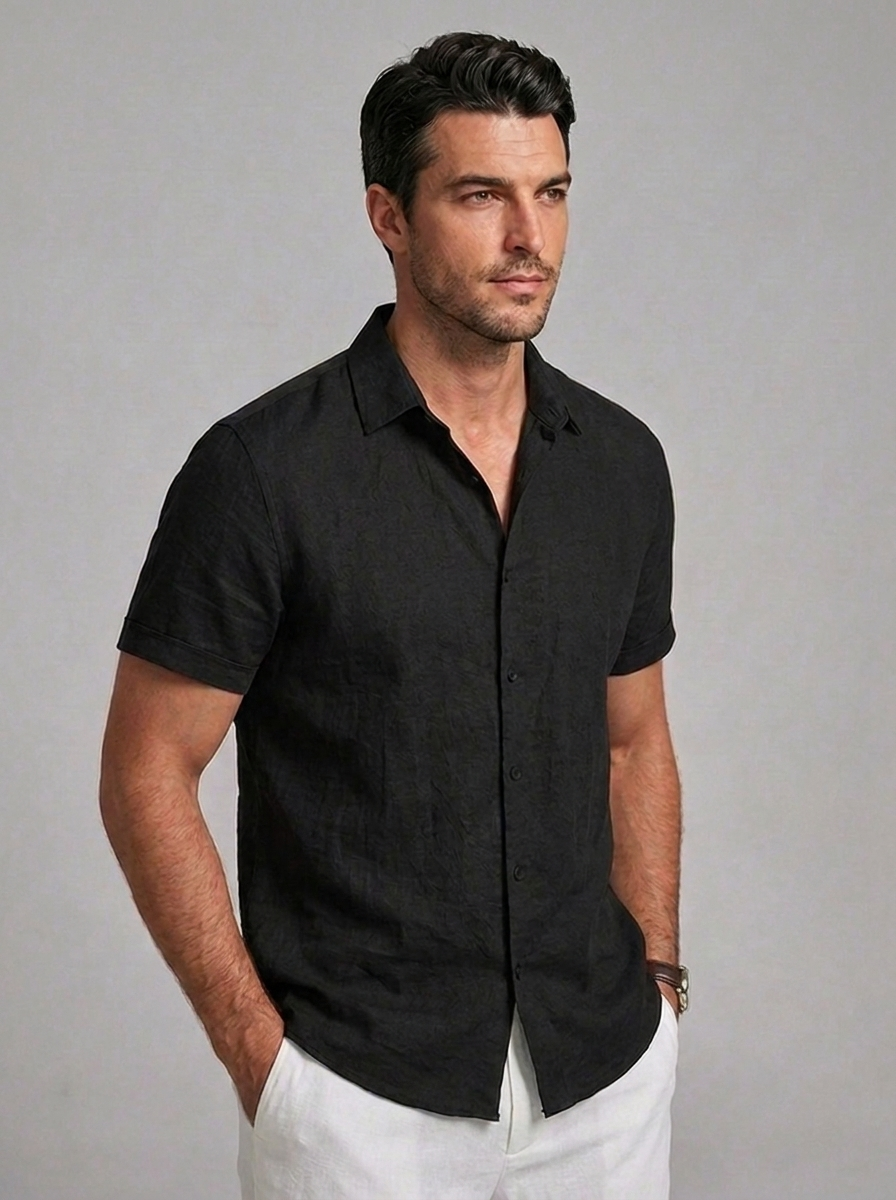 Linen Style Casual Short Sleeve Summer Shirt Men