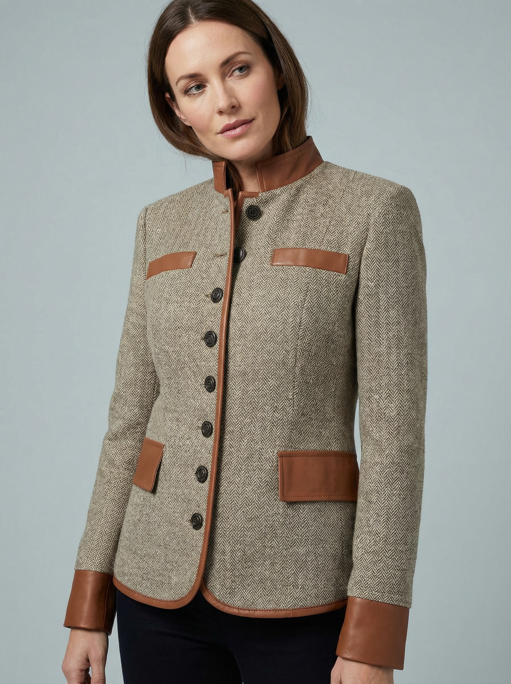 Women’s Classic Stand Collar Button Blazer - Heritage Style