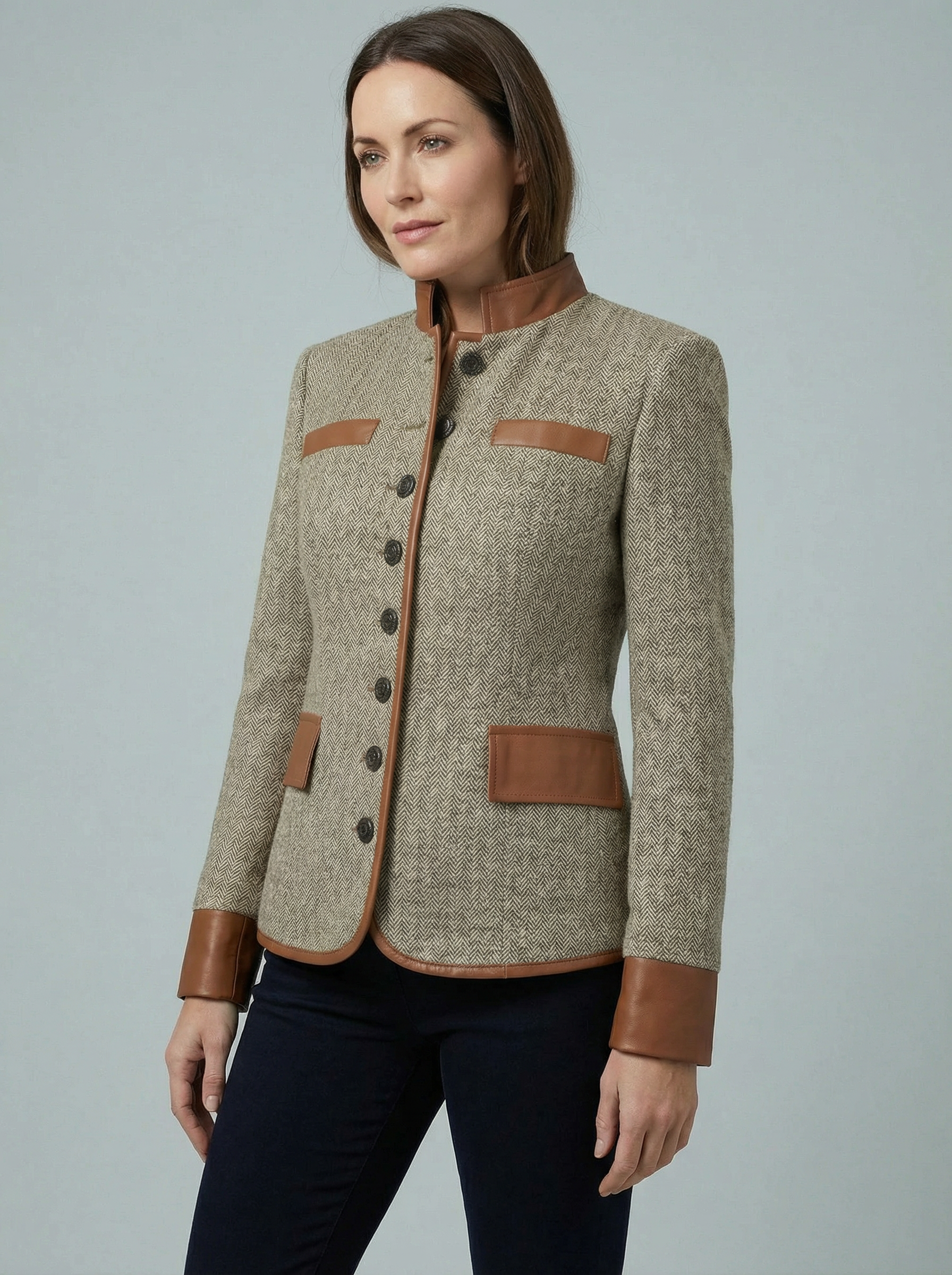 Women’s Classic Stand Collar Button Blazer - Heritage Style