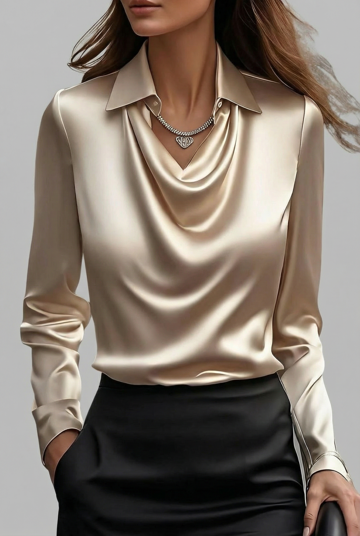 Women’s Modern Draped Neck Satin Style Blouse
