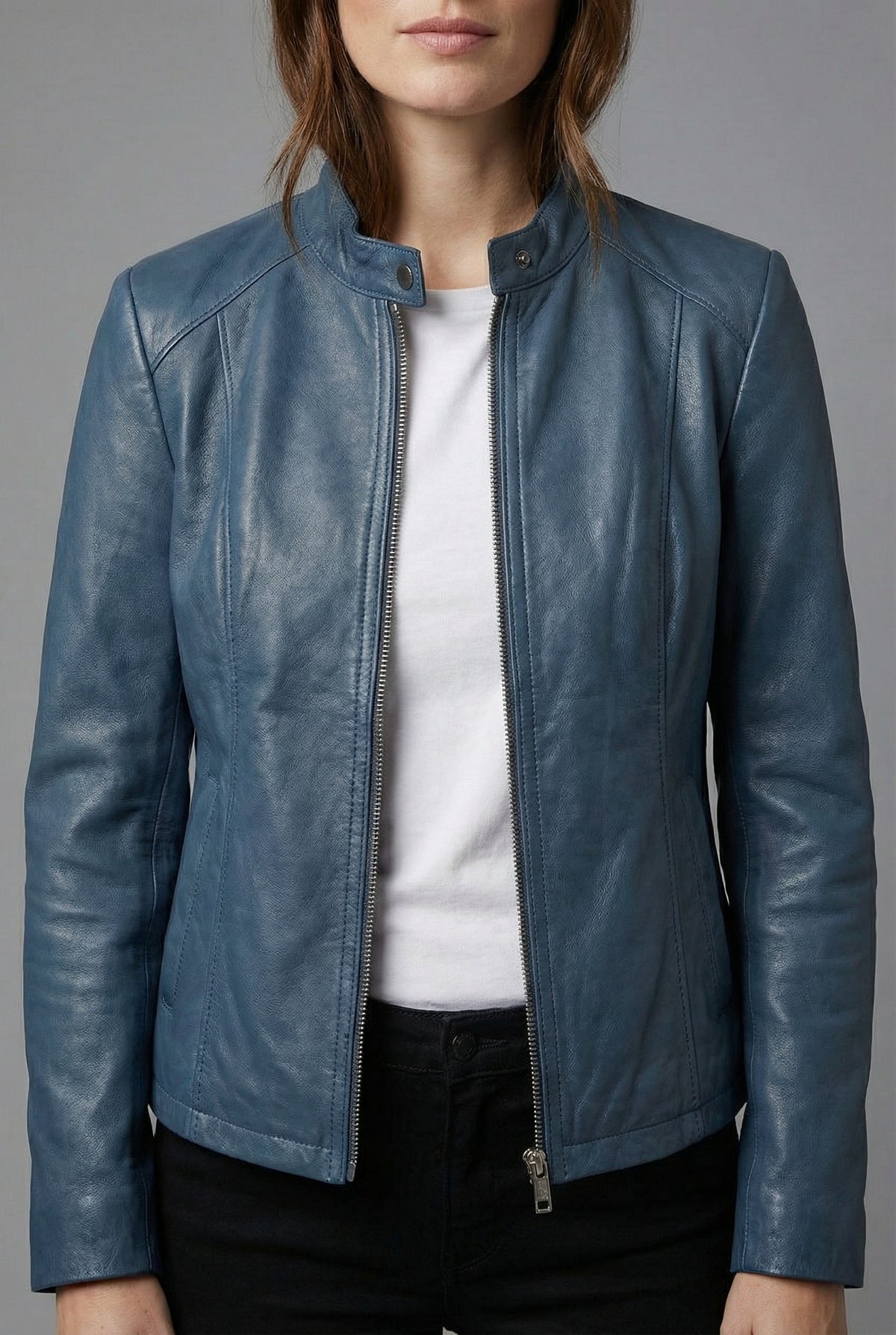 Women’s Short Leather Style Biker Jacket Zip Up Jacket