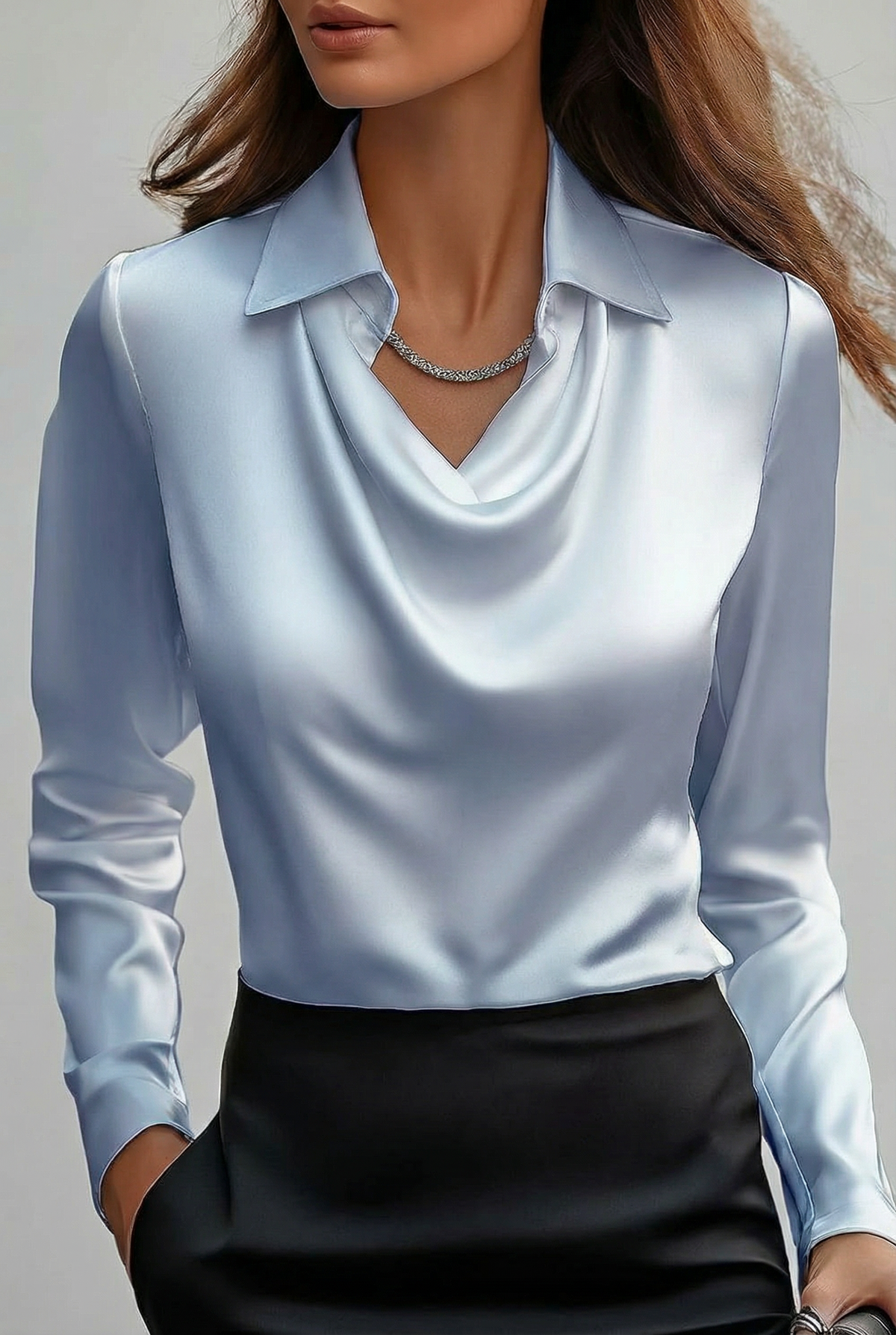Women’s Modern Draped Neck Satin Style Blouse