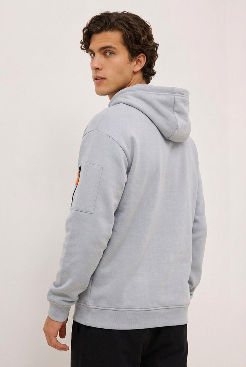 Quarter Zip Hooded Sweatshirt With Pocket Men