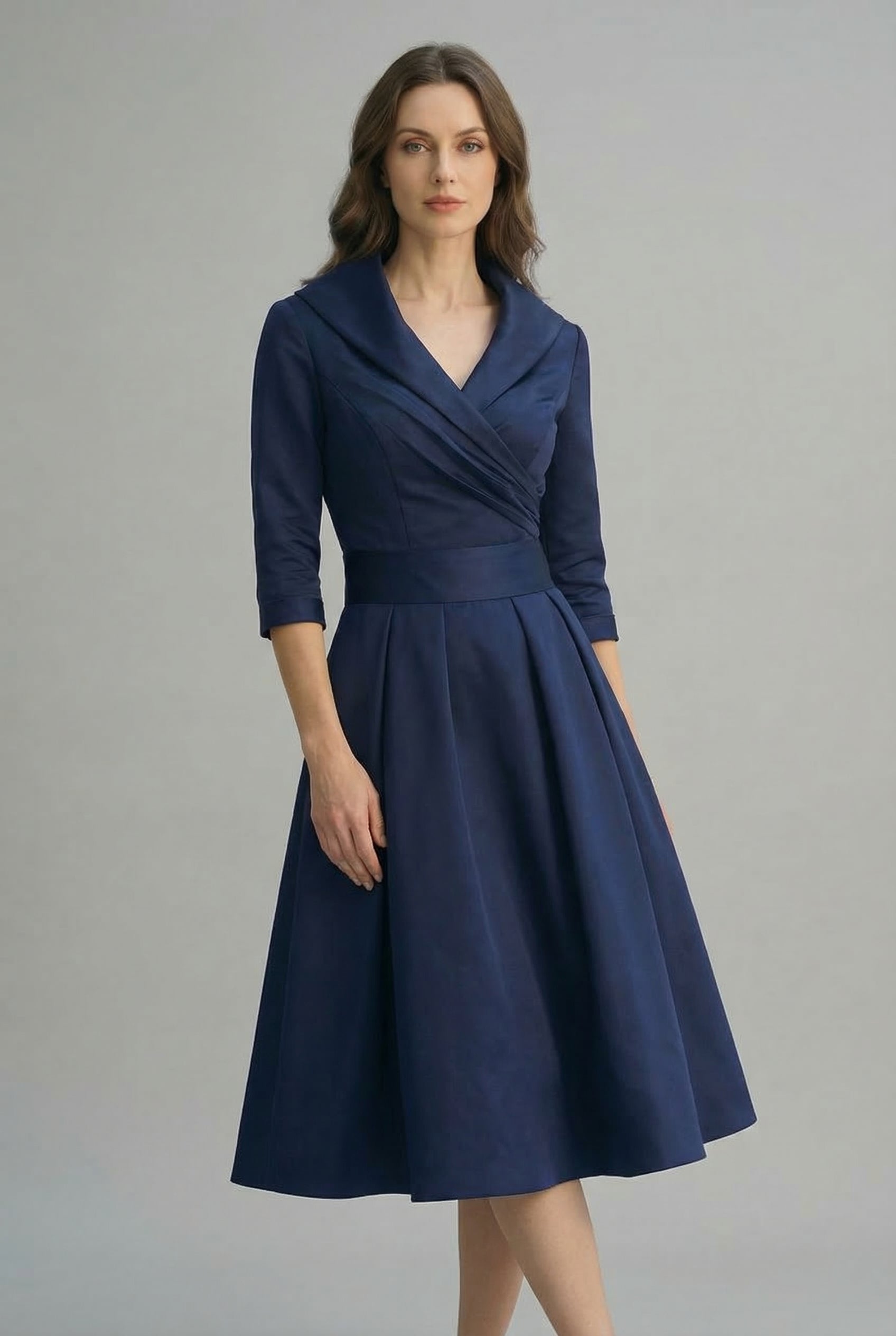 Women’s Ascot Elegant Wrap Midi Dress with Flared Skirt