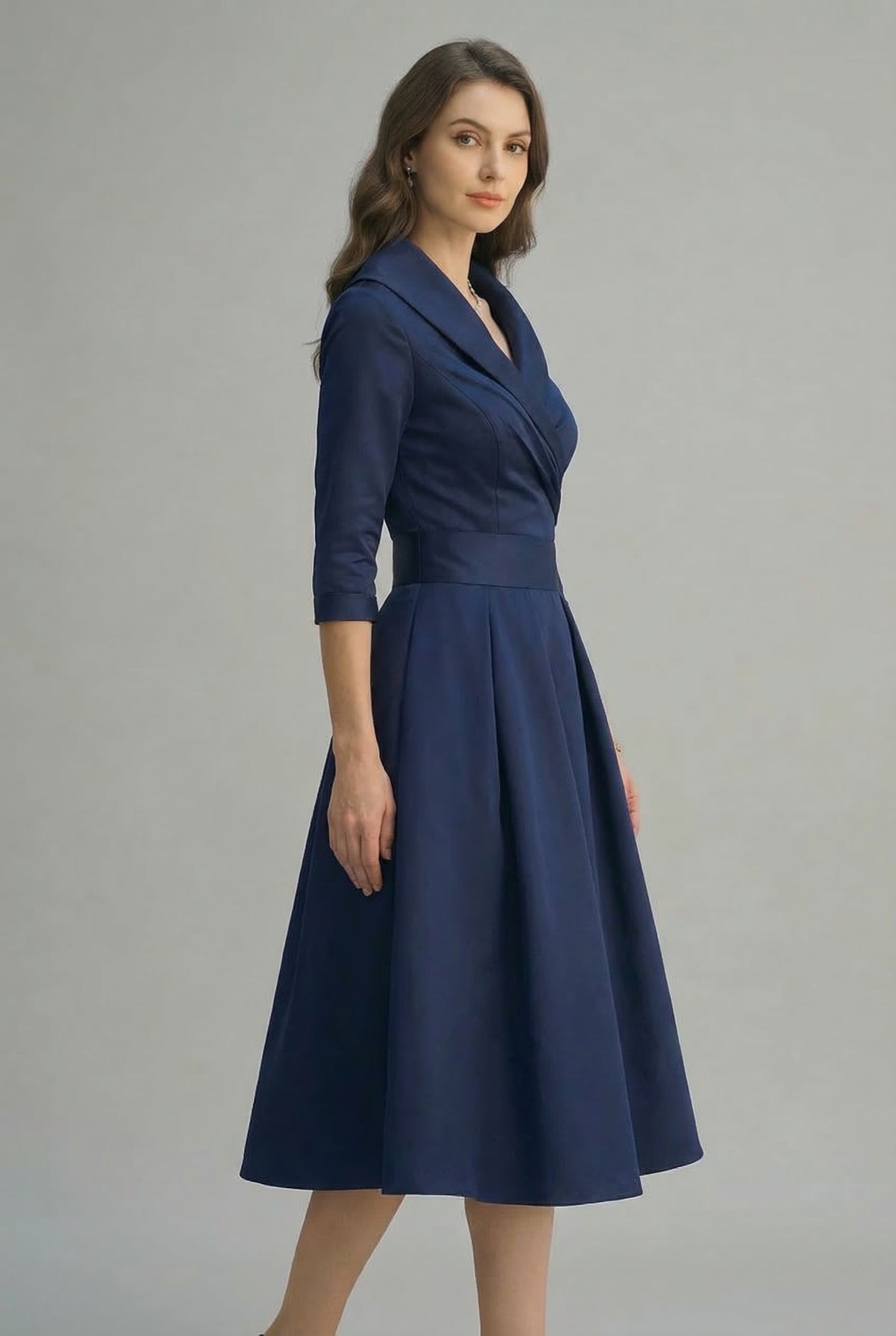 Women’s Ascot Elegant Wrap Midi Dress with Flared Skirt