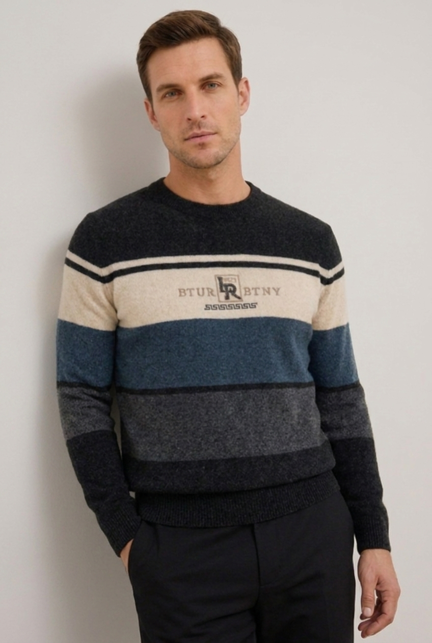Striped Crew Neck Lightweight Fleece Jumper Men