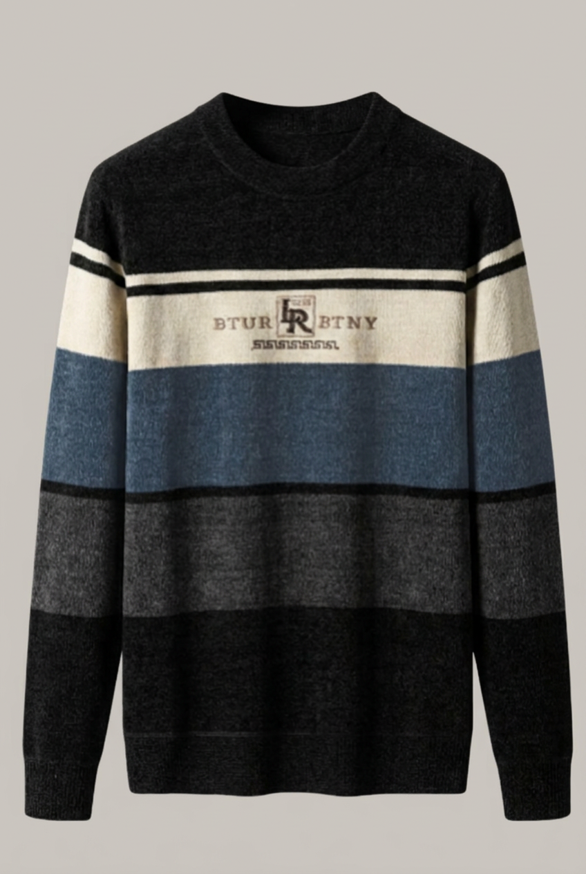 Striped Crew Neck Lightweight Fleece Jumper Men