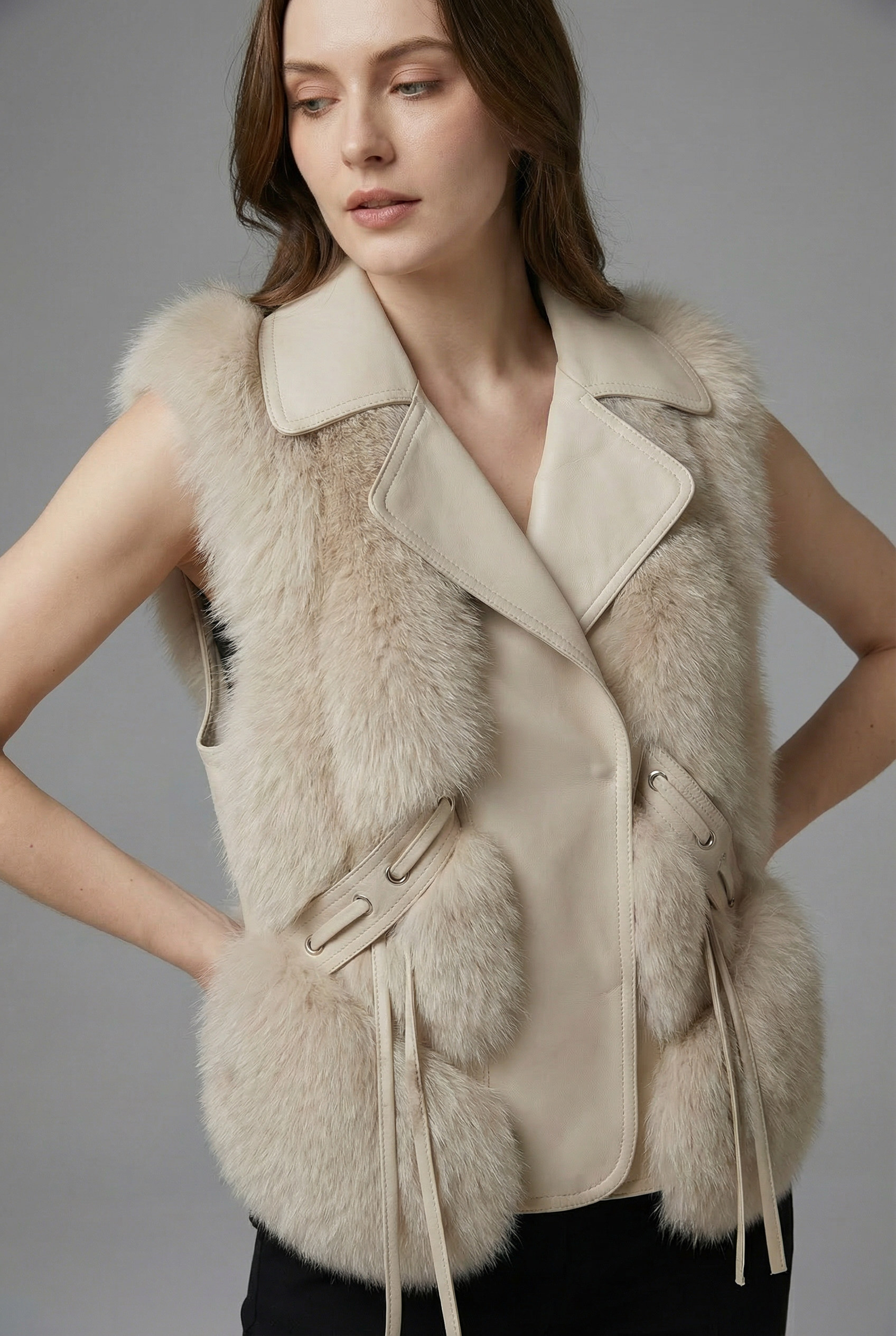 Women's Faux Fur Style Gilet – Oversized Lapel Lightweight Layering Vest