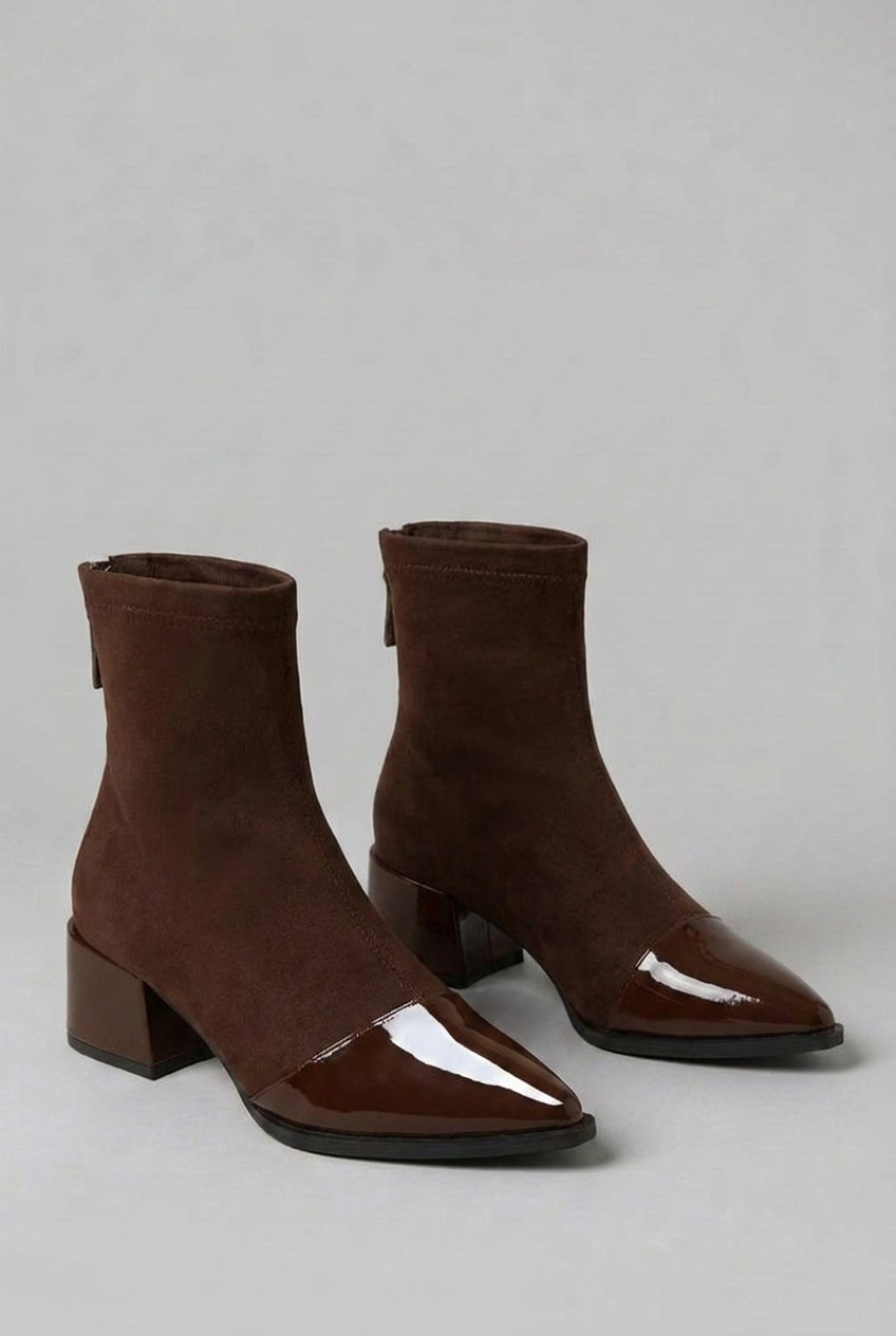 Pointed Toe Patent Panel Orthopaedic Ankle Boots Women