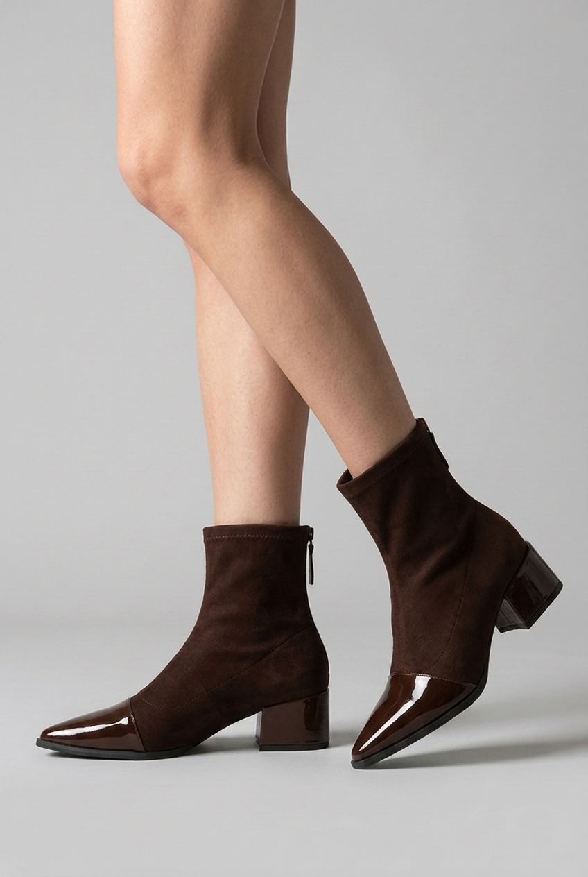 Pointed Toe Patent Panel Orthopaedic Ankle Boots Women