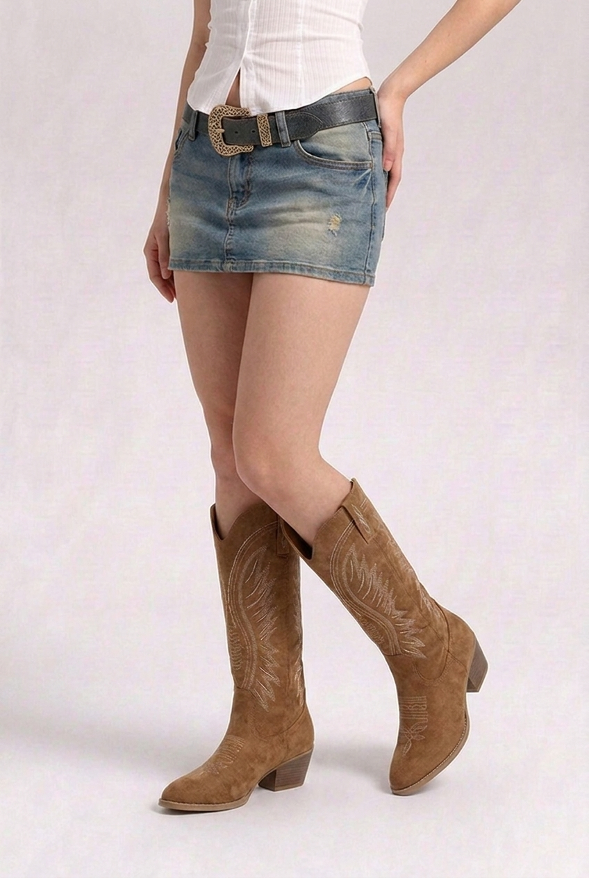 Embroidered Knee High Western Boots Women