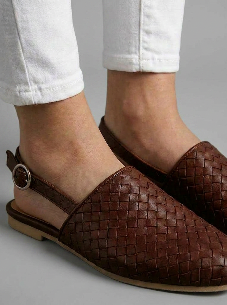 Woven Slingback Mule Flats – Closed Toe Buckle Strap