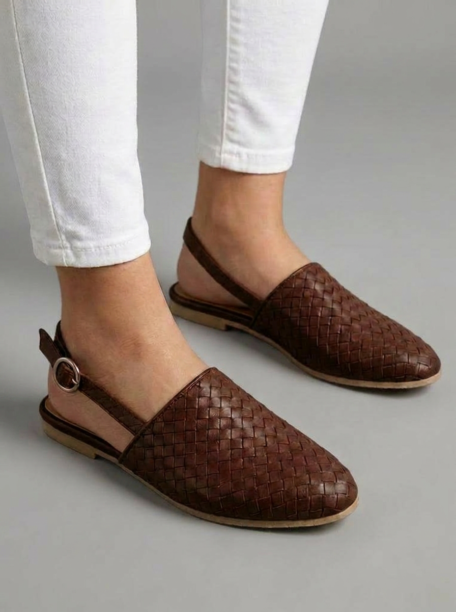 Woven Slingback Mule Flats – Closed Toe Buckle Strap