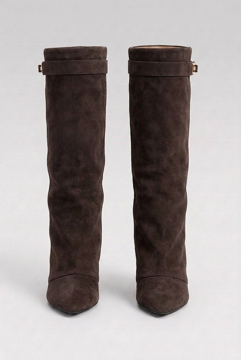 Block Heel Pointed Toe Slouchy Knee High Boots Women