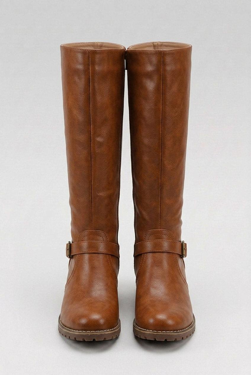 Buckle Strap Block Heel Knee High Boots Women