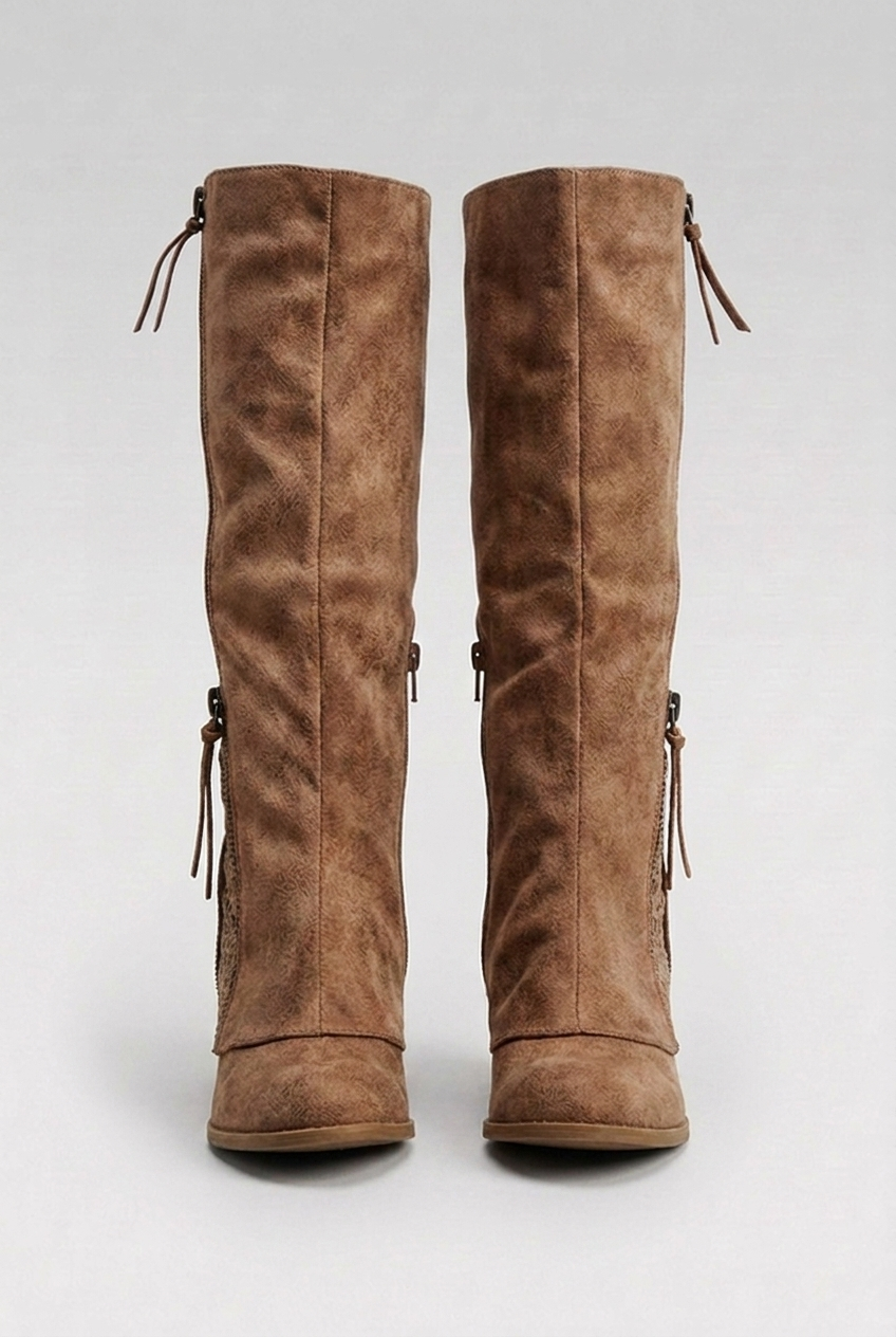 Zip Front Lace Trim Knee High Boots Women