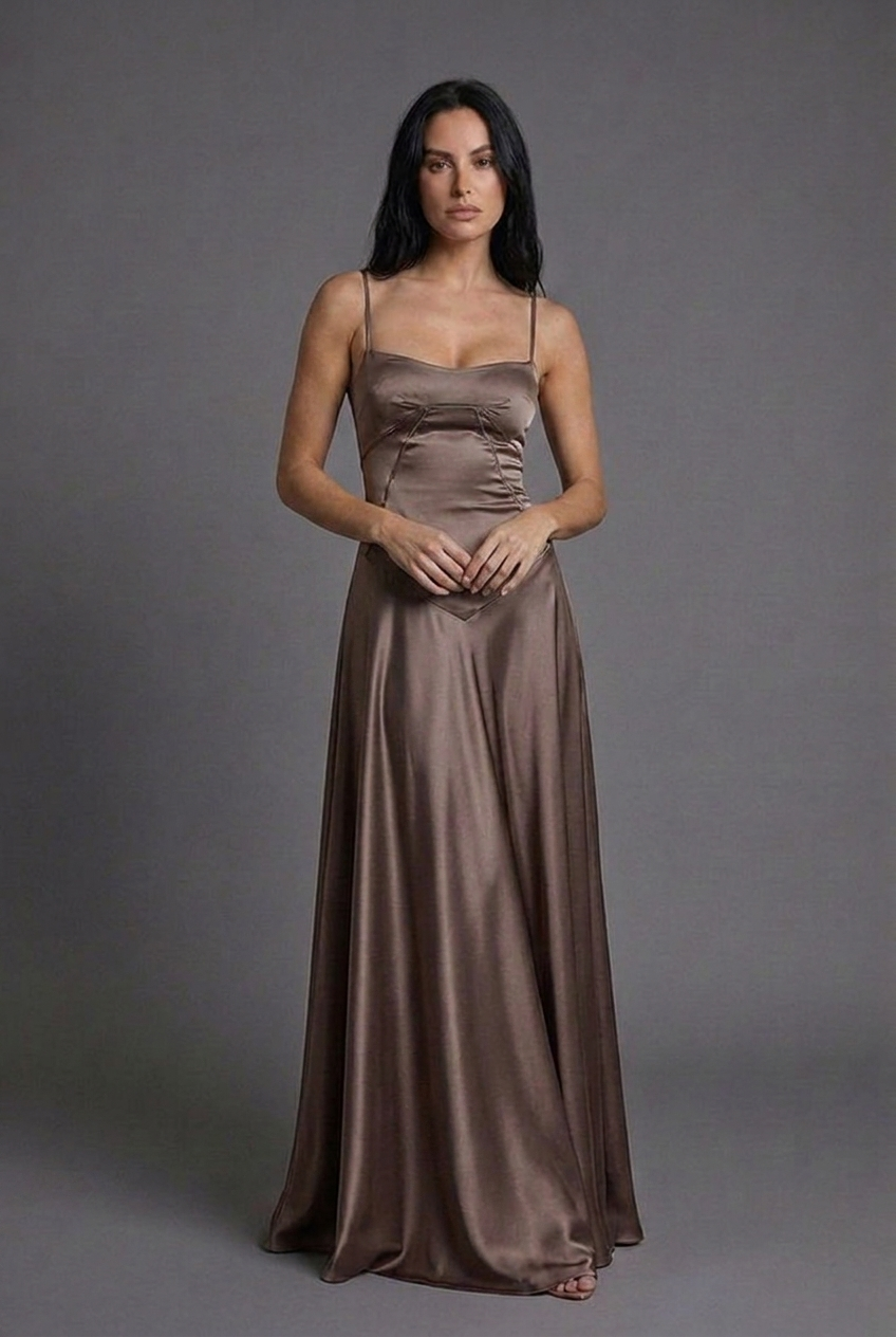 Square Neck Satin Style Wedding Guest Maxi Dress