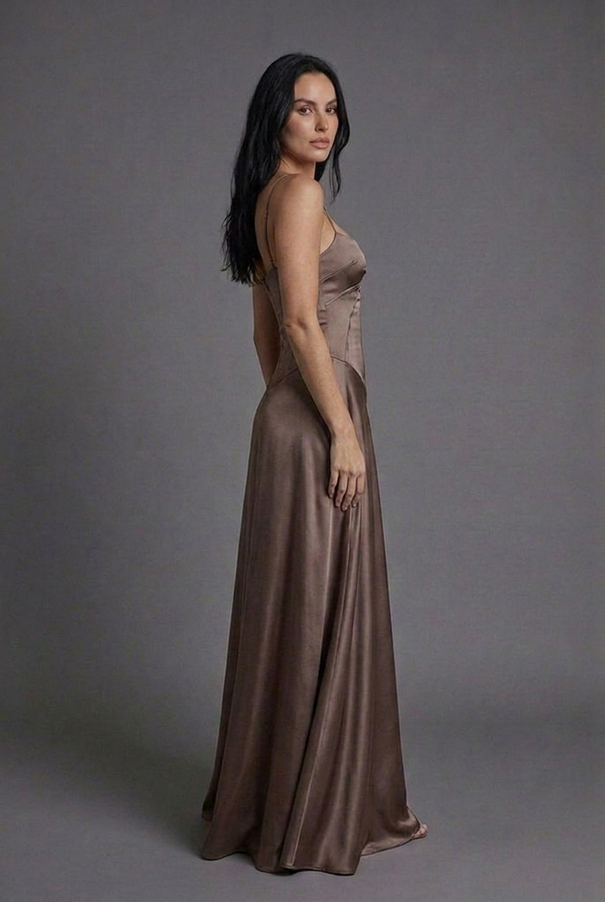 Square Neck Satin Style Wedding Guest Maxi Dress