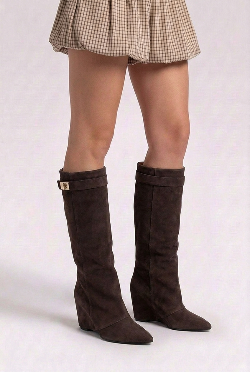 Block Heel Pointed Toe Slouchy Knee High Boots Women