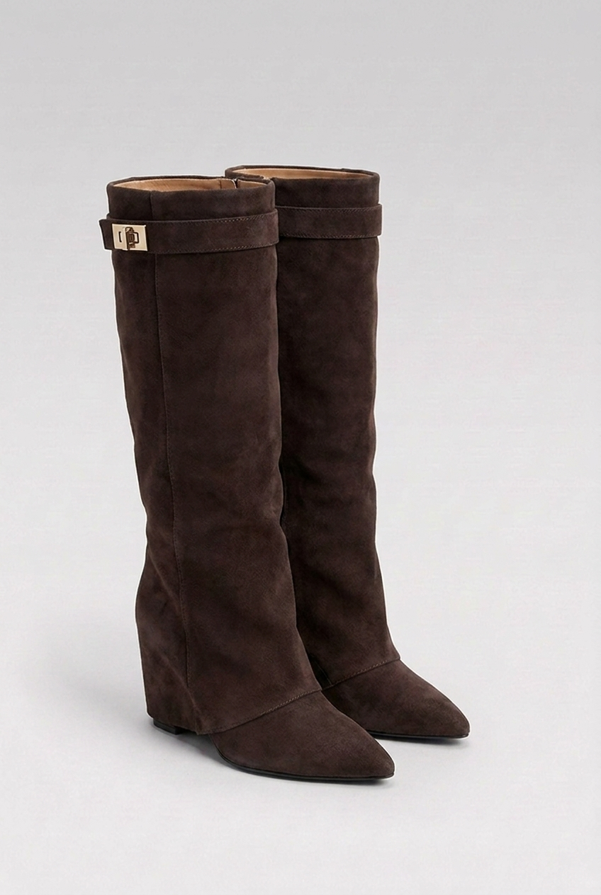 Block Heel Pointed Toe Slouchy Knee High Boots Women
