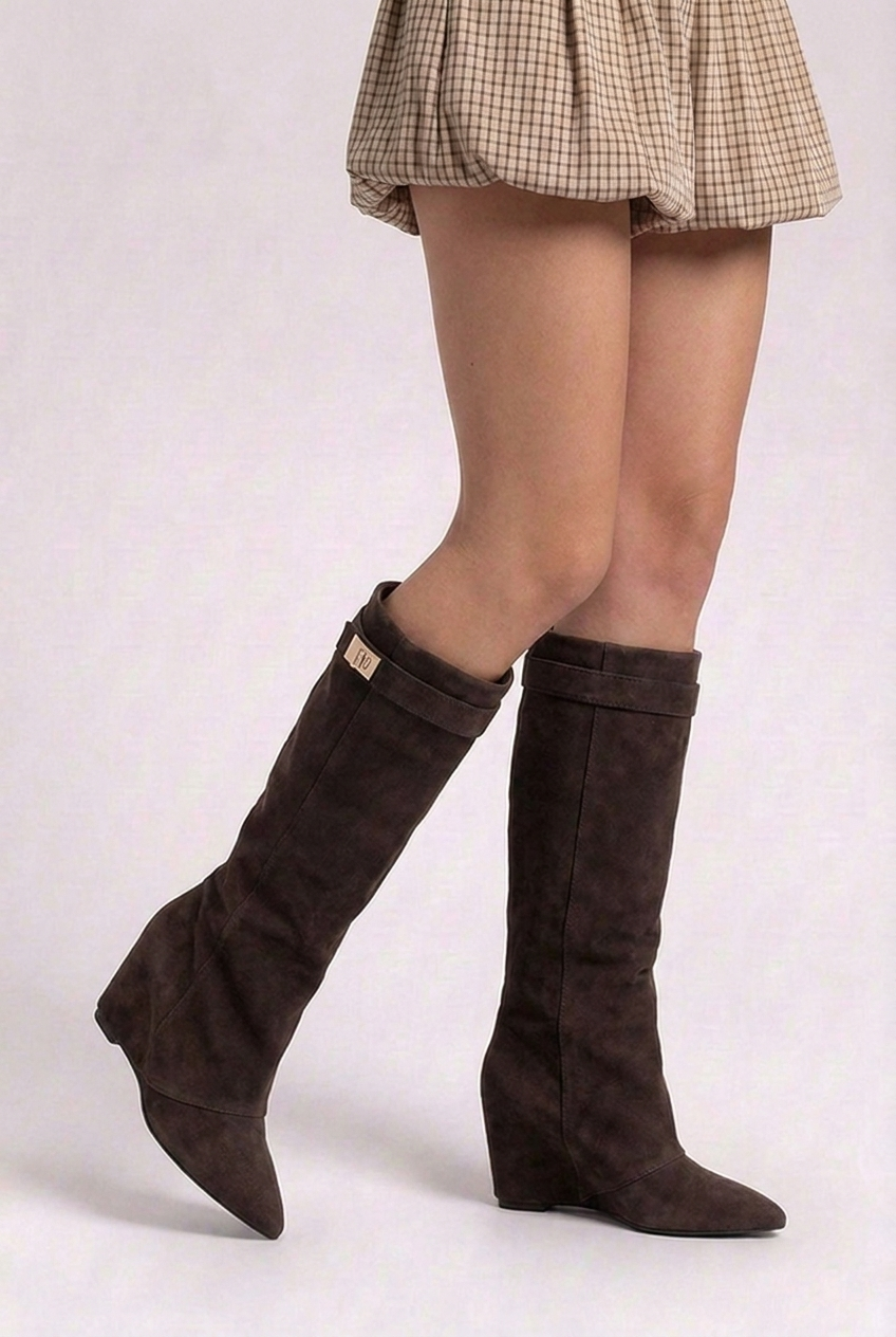 Block Heel Pointed Toe Slouchy Knee High Boots Women
