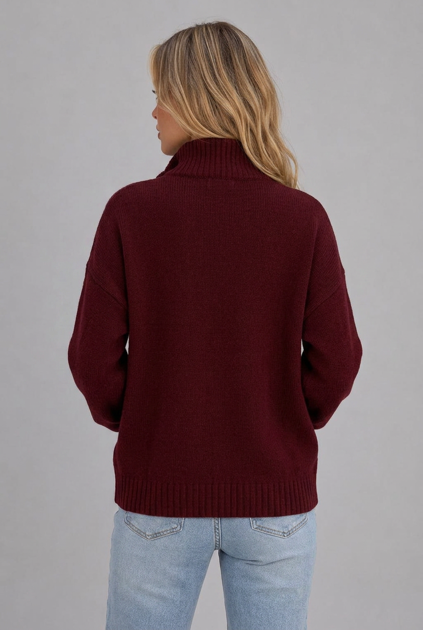 Funnel Neck Zip Up Sweater Knitted Jacket Women