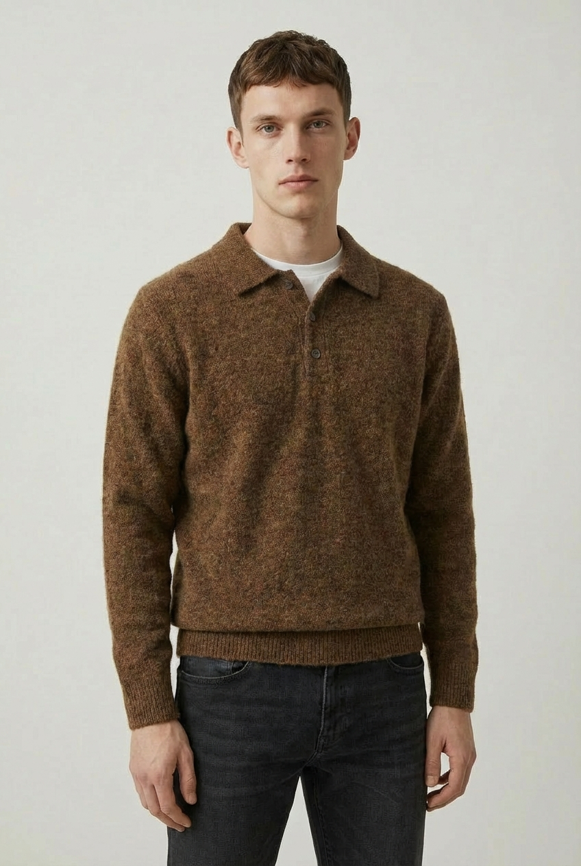 Men's Smart Casual Quarter Button Knit Polo Jumper