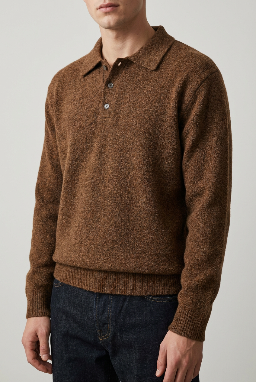 Men's Smart Casual Quarter Button Knit Polo Jumper