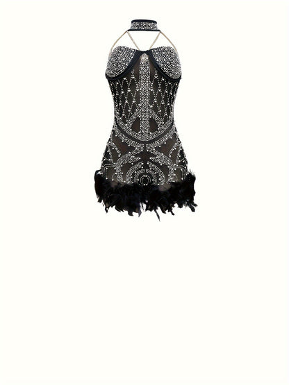 Women's Sparkling Black Rhinestone Romper