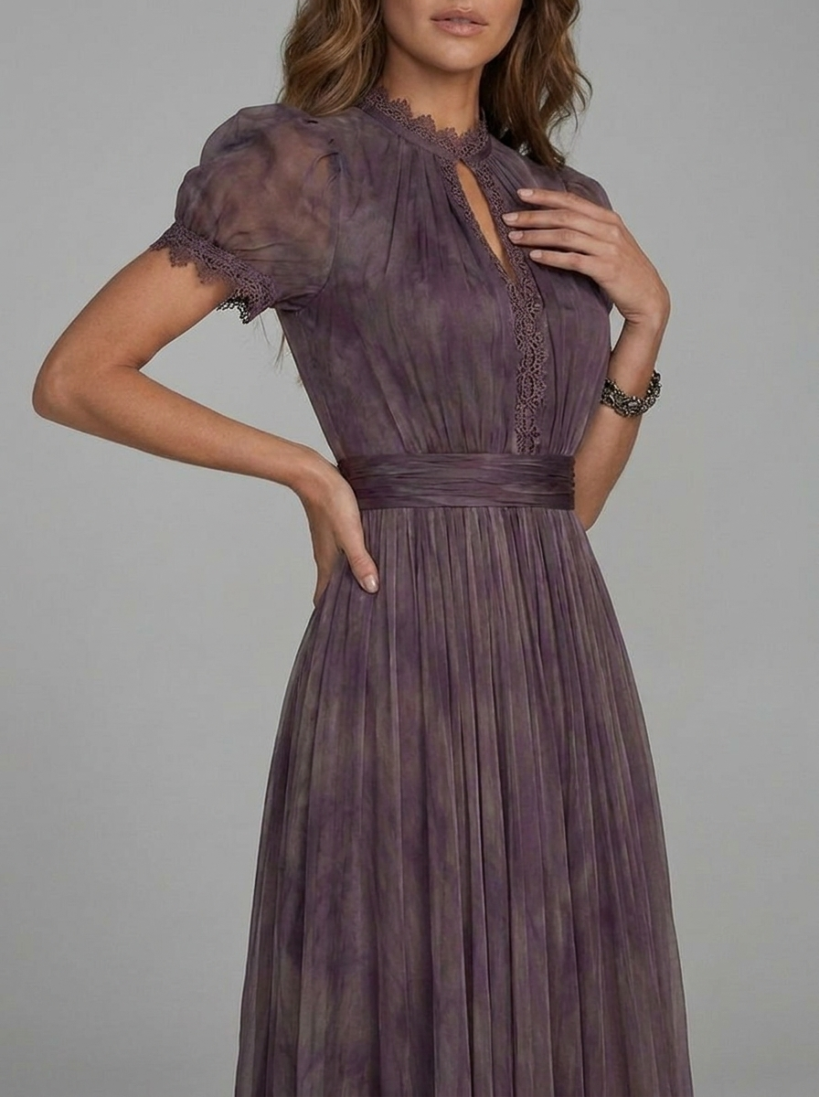 High Neck Short Sleeve Flowy Occasion Maxi Dress